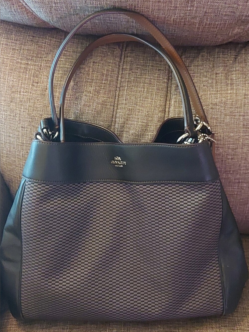 Coach Lexy Legacy Jacquard Leather & Woven Tote Bag # F57540